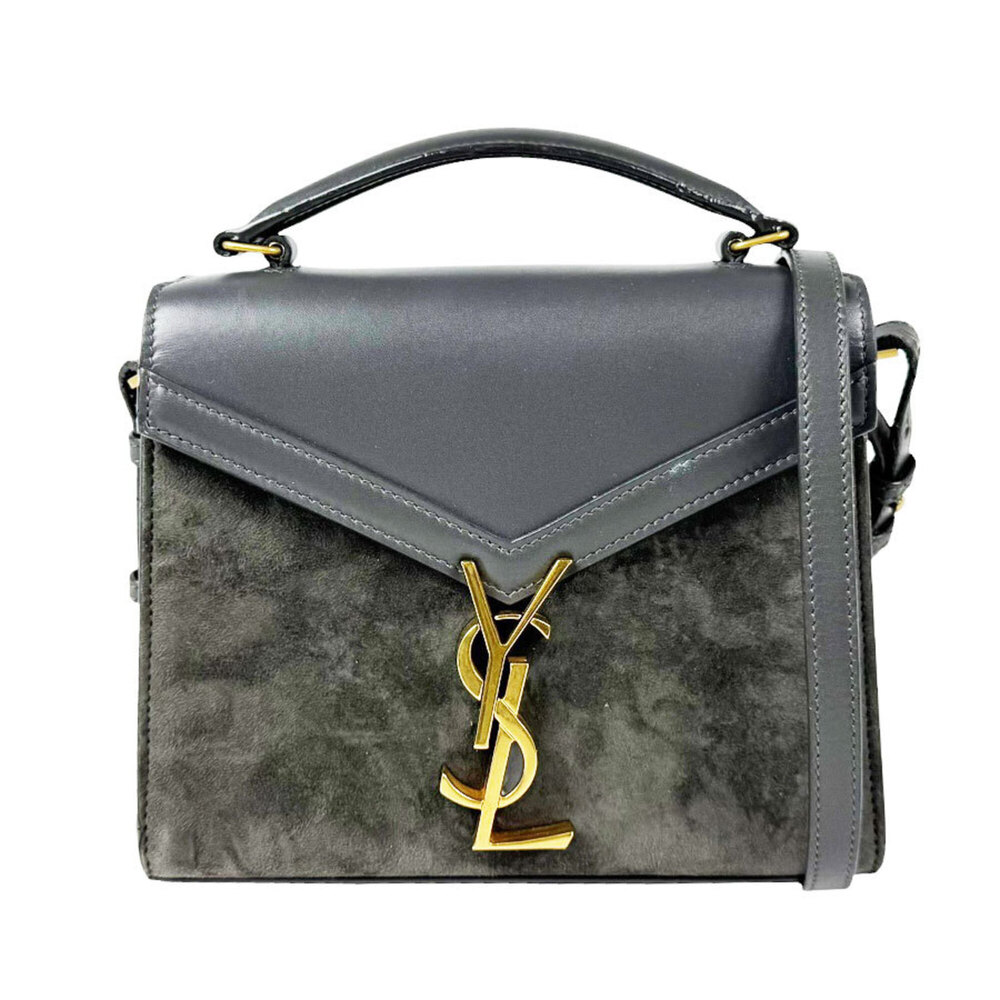 Saint Laurent Cassandra Shoulder Bag/Handbag, Leather/Suede, Gray/Gold, Women...